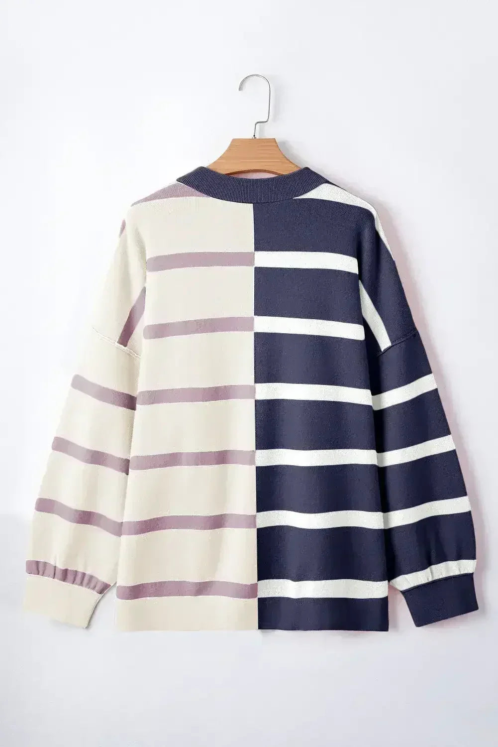 Pink Striped Patchwork Drop Shoulder Sweater