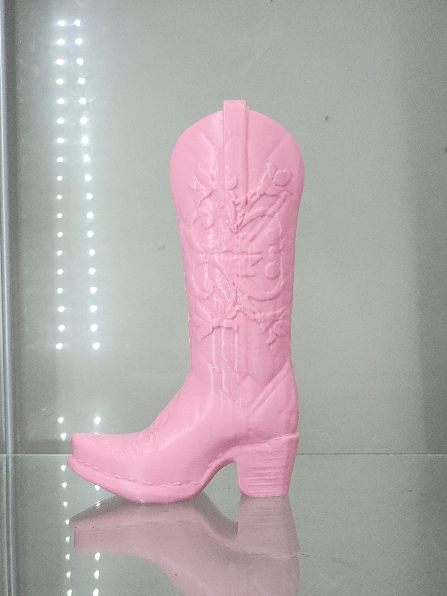 3D Printed Pink Cowboy Boot Brush Holder - Western Decor