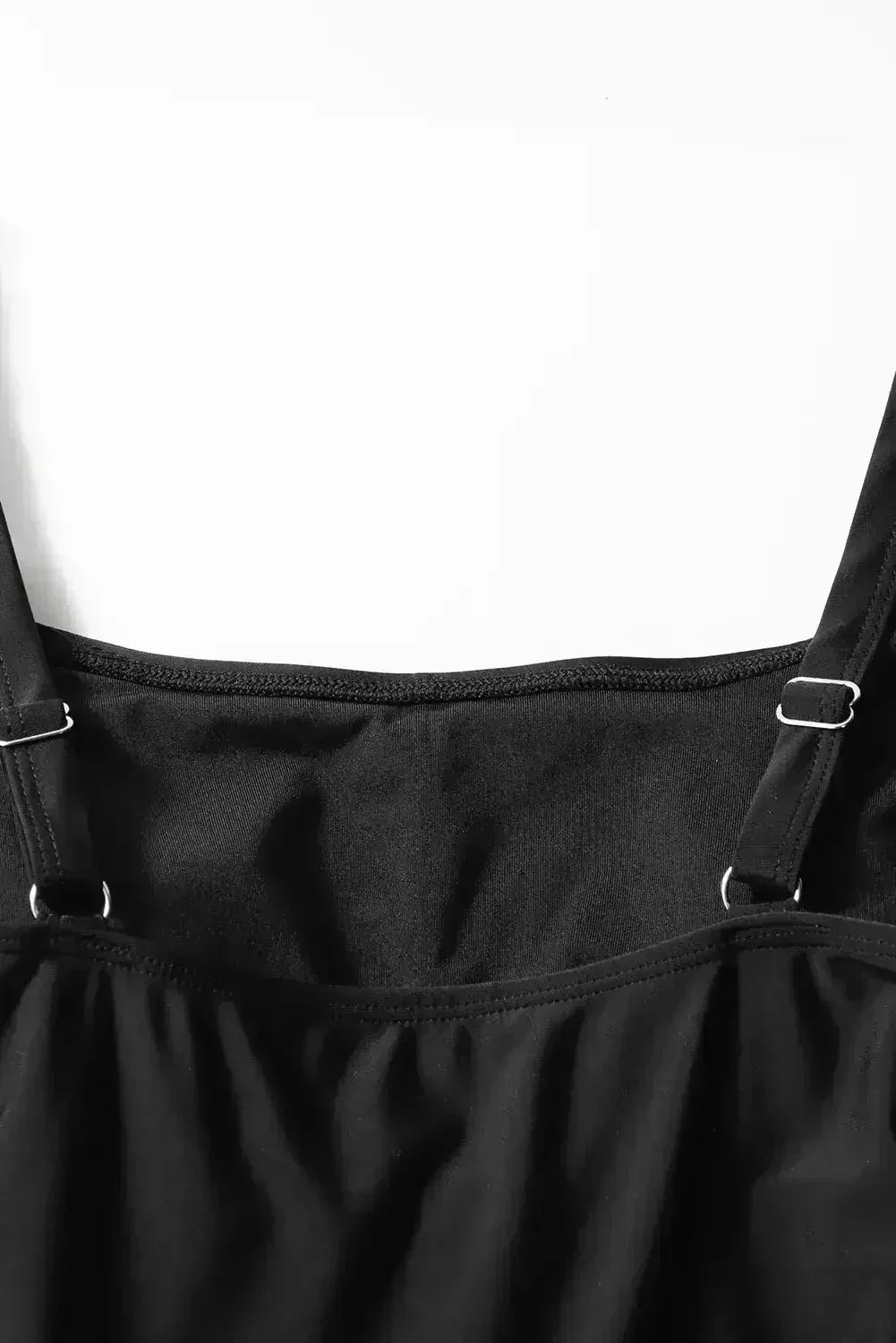 Black Side Tied Waist Square Neck Adjustable Straps A Line One Piece Swim Dress