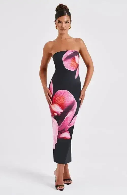 25 Edition – Backless Floral Draped Tube Maxi Dress (NICHE)