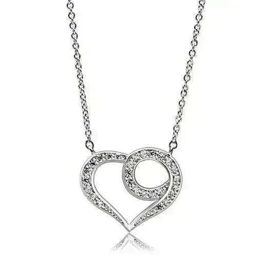 3W075 - Rhodium Brass Necklace with AAA Grade CZ  in Clear