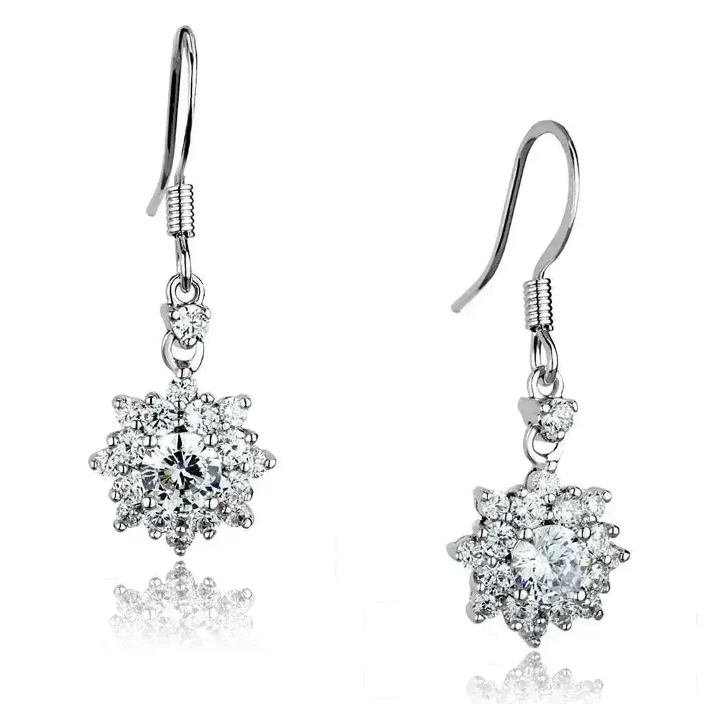 3W1054 Rhodium Brass Earrings – AAA Clear CZ Studs