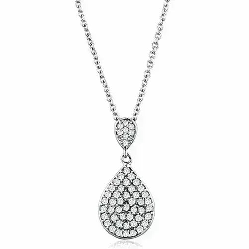 3W720 - Rhodium Brass Necklace with AAA Grade CZ  in Clear