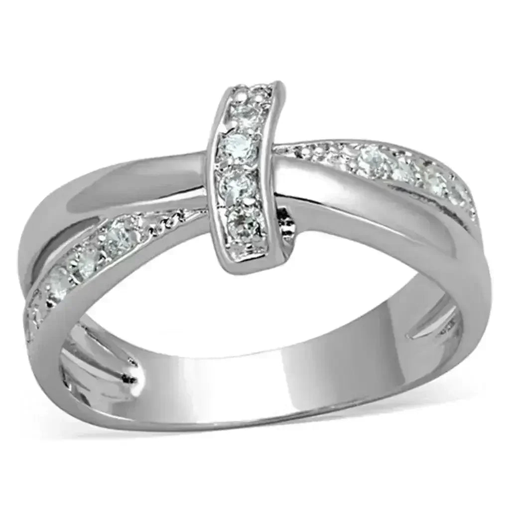 3W819 - Rhodium Brass Ring with AAA Grade CZ  in Clear