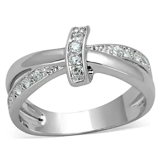 3W819 - Rhodium Brass Ring with AAA Grade CZ  in Clear