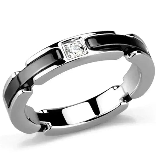 3W962 Stainless Steel & Ceramic Ring – Sleek Modern Contrast