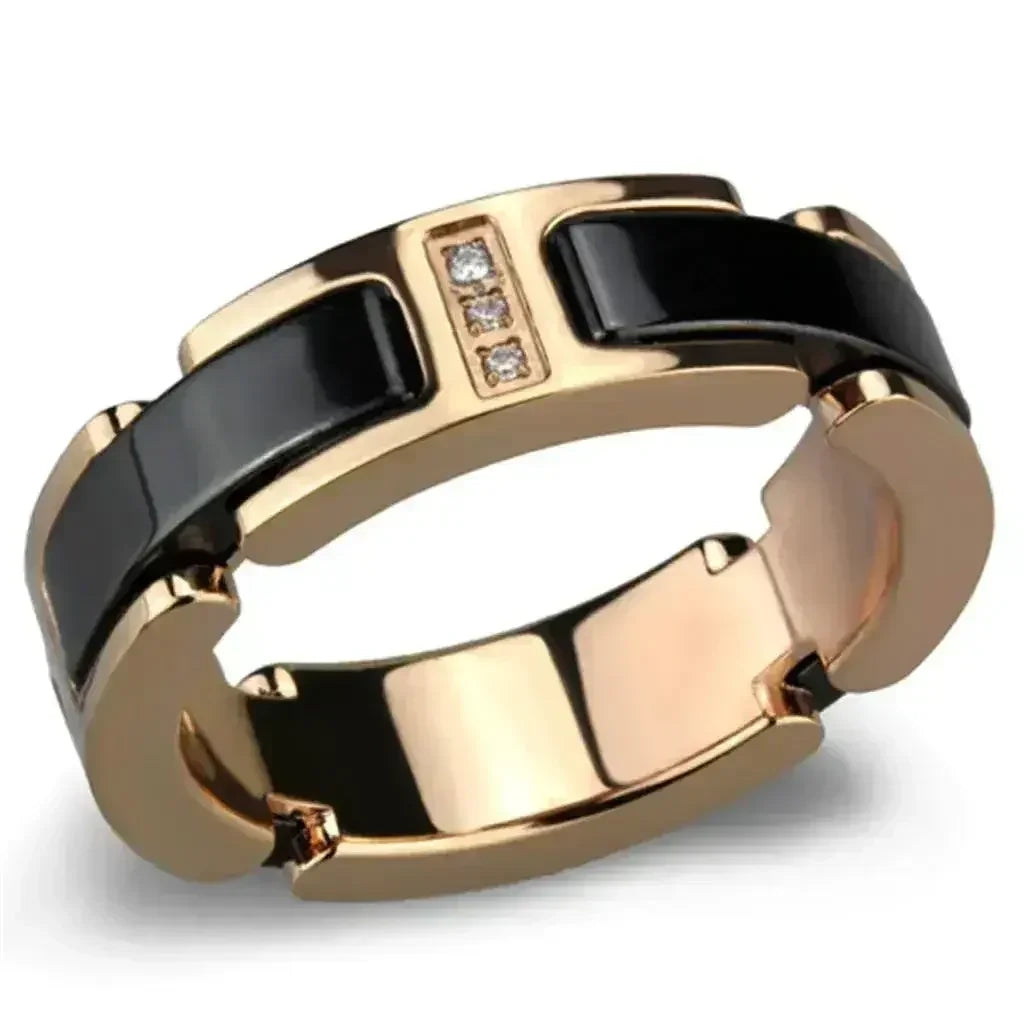 3W964 IP Rose Gold Stainless Steel Ring – Jet Black Ceramic
