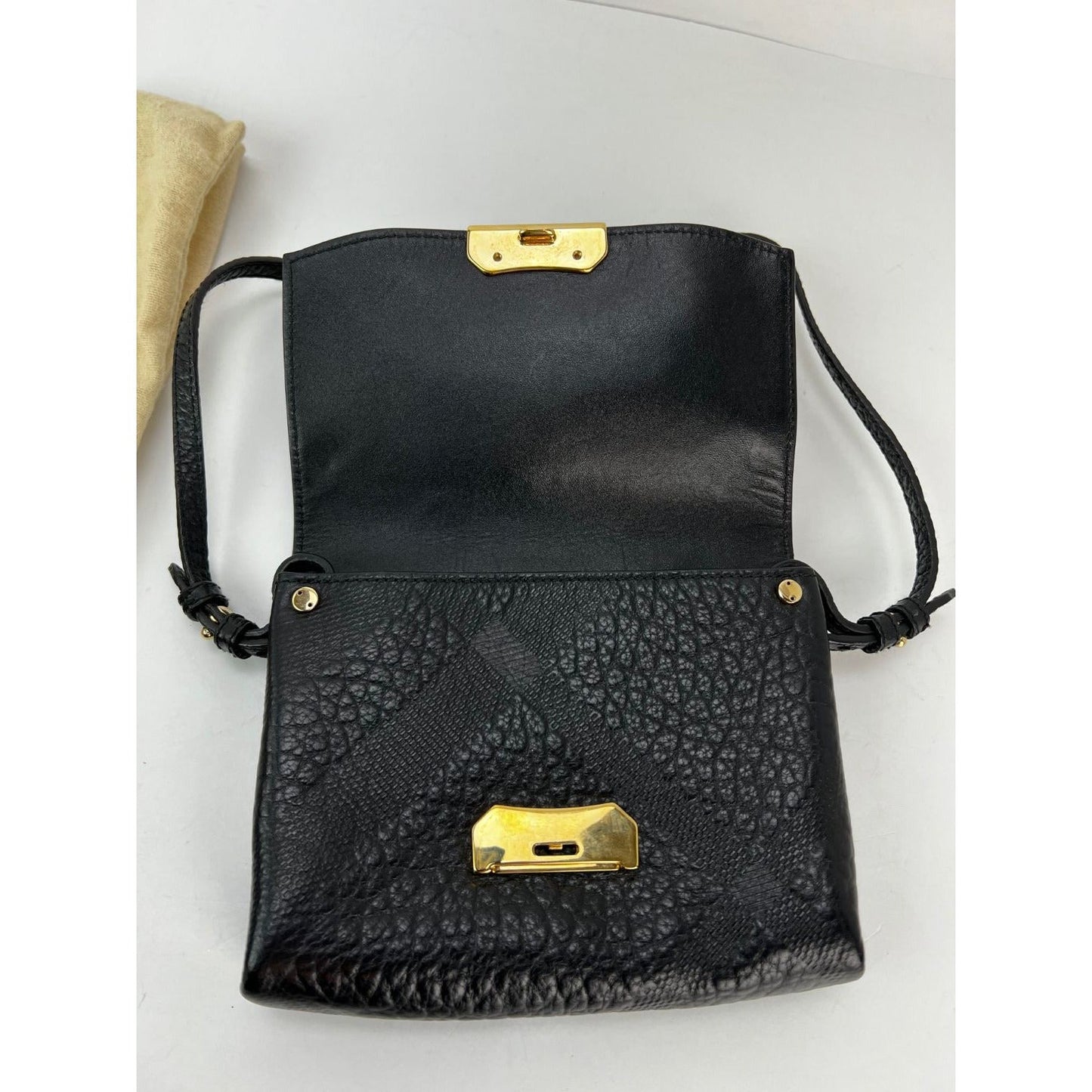 Burberry Signature Grain Leather Check Embossed Langley Black Crossbody