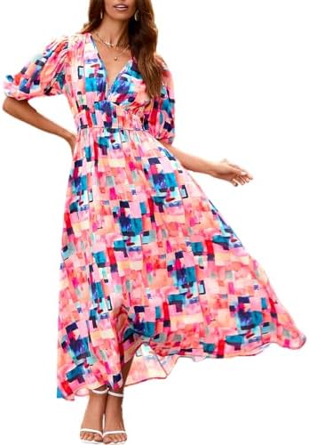 Easter Dress Women - Sissyaki Women's Boho Floral Midi Dress Smocked Beach Flowy Dress