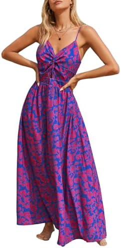 Sundresses - CUPSHE Women's Maxi Dress Floral Print Twisted V Neck Sleeveless Long Dress Summer Casual Dress