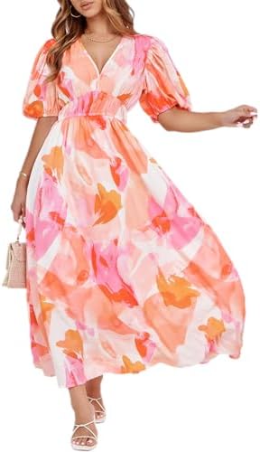 Easter Dress Women - Sissyaki Women's Boho Floral Midi Dress Smocked Beach Flowy Dress