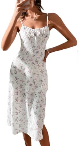 Sundresses - Floerns Women's Summer Split Thigh Spaghetti Strap Cami Midi Floral Dress
