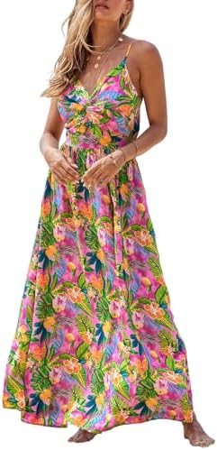 Sundresses - CUPSHE Women's Maxi Dress Floral Print Twisted V Neck Sleeveless Long Dress Summer Casual Dress