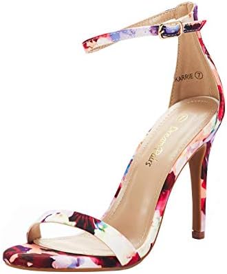 Women's Floral Ankle Strap Stiletto Heeled Sandals – Open Toe Dressy Party Shoes