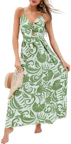 Sundresses - CUPSHE Women's Maxi Dress Floral Print Twisted V Neck Sleeveless Long Dress Summer Casual Dress