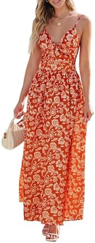Sundresses - CUPSHE Women's Maxi Dress Floral Print Twisted V Neck Sleeveless Long Dress Summer Casual Dress