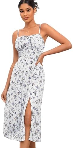 Sundresses - Floerns Women's Summer Split Thigh Spaghetti Strap Cami Midi Floral Dress