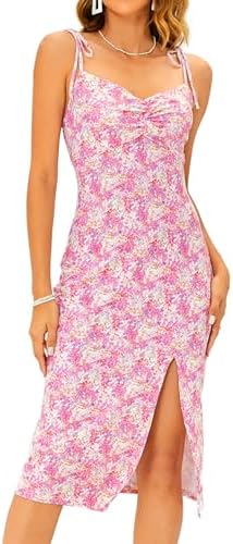 Sundresses - Floerns Women's Summer Split Thigh Spaghetti Strap Cami Midi Floral Dress