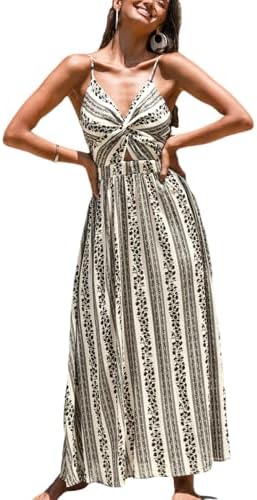 Sundresses - CUPSHE Women's Maxi Dress Floral Print Twisted V Neck Sleeveless Long Dress Summer Casual Dress