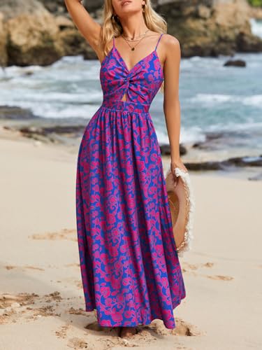 Sundresses - CUPSHE Women's Maxi Dress Floral Print Twisted V Neck Sleeveless Long Dress Summer Casual Dress