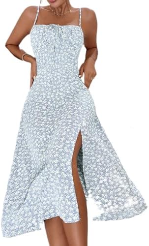 Sundresses - Floerns Women's Summer Split Thigh Spaghetti Strap Cami Midi Floral Dress