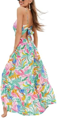 Sundresses - CUPSHE Women's Maxi Dress Floral Print Twisted V Neck Sleeveless Long Dress Summer Casual Dress