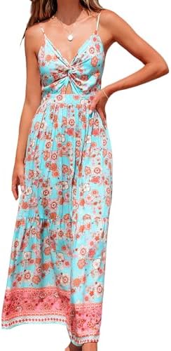 Sundresses - CUPSHE Women's Maxi Dress Floral Print Twisted V Neck Sleeveless Long Dress Summer Casual Dress
