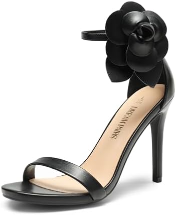 Women's Floral Ankle Strap Stiletto Heeled Sandals – Open Toe Dressy Party Shoes