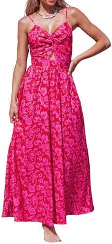 Sundresses - CUPSHE Women's Maxi Dress Floral Print Twisted V Neck Sleeveless Long Dress Summer Casual Dress