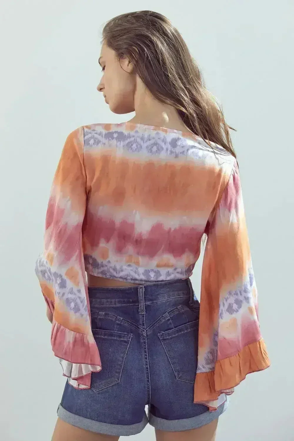 Bell-Sleeve Tie-Dye Crop Top – Flowy Sleeves & Stylish Design