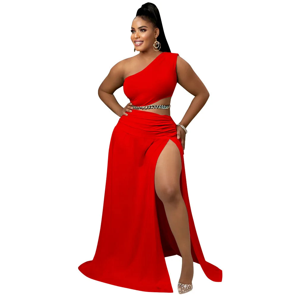 Ensemble de vêtements pour femmes, haut court sexy à une épaule, jupe trapèze fendue sur le côté, ensemble deux pièces pour fête sur la plage, été 2022 