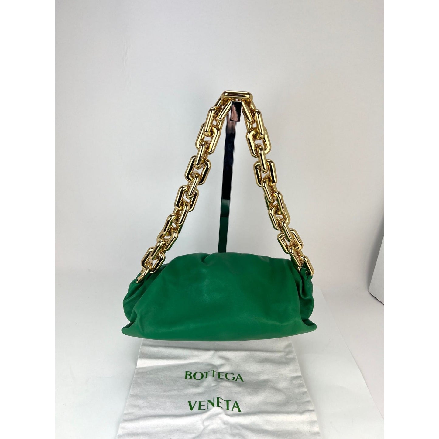 Bottega Veneta Green Chain Leather Pouch Bag  Clutch