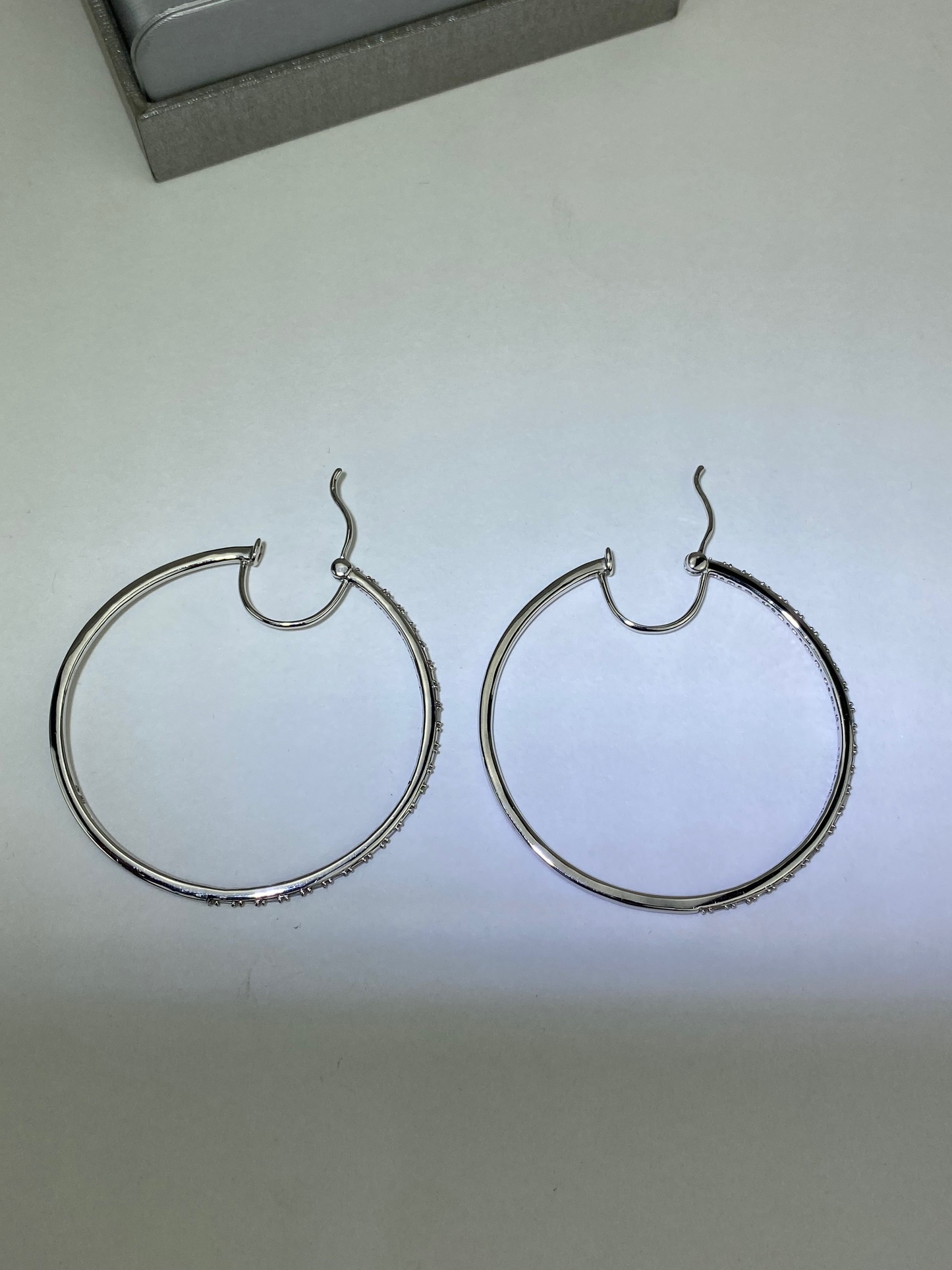 Zales 1/2 CT. T.W. Baguette and Round Diamond Alternating Hoop Earrings in 10K White Gold New