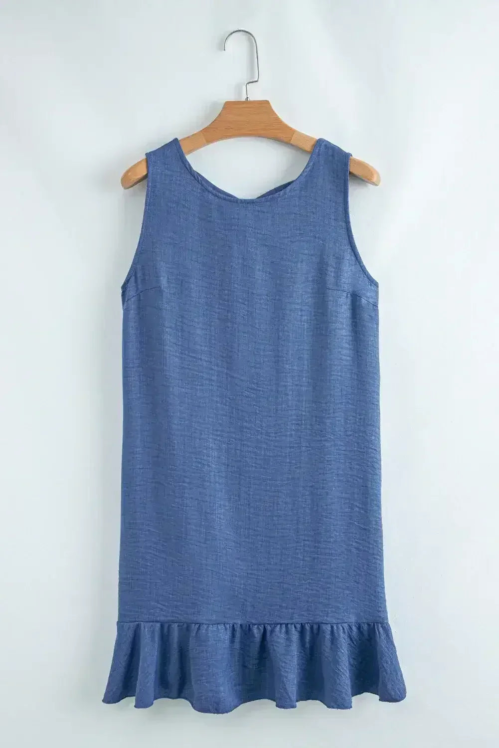 Ashleigh Blue Sleeveless Knot Backless Ruffle Hem Mini Dress