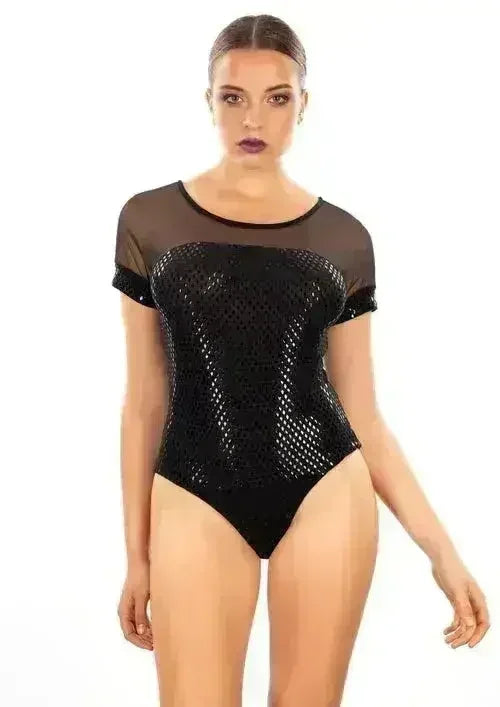 Black Lurex Shimmer Bodysuit | Italian Made - Femstylo