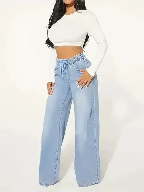 25 Edition – High Waist Drawstring Wide Leg Jeans – Light Blue