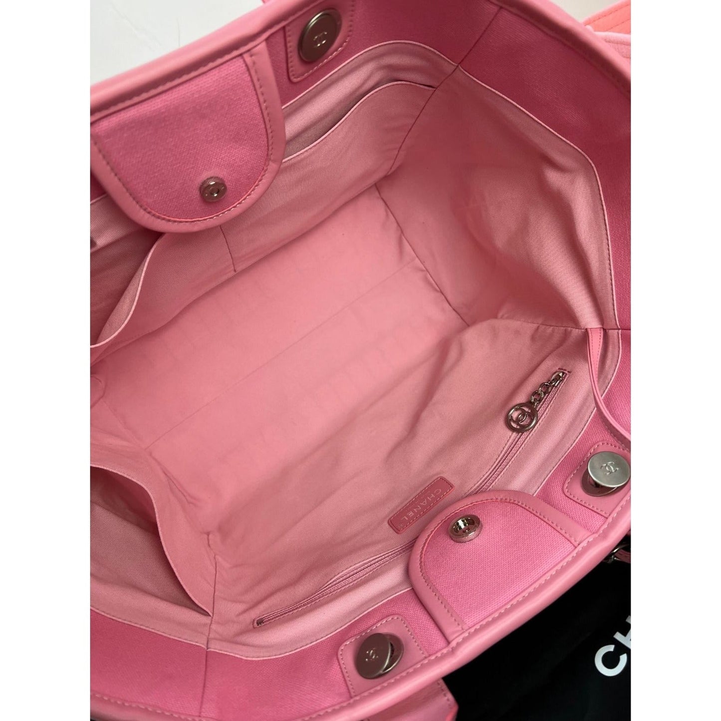 Chanel Canvas Calfskin Striped Medium Deauville Pink Tote