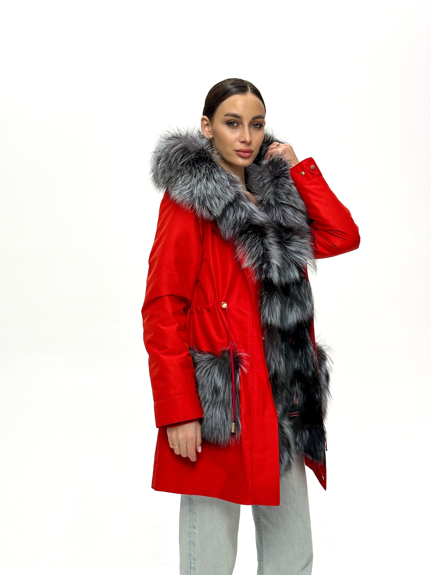 Genuine Silver Fox Fur Rabbit Fur Insulated Parka