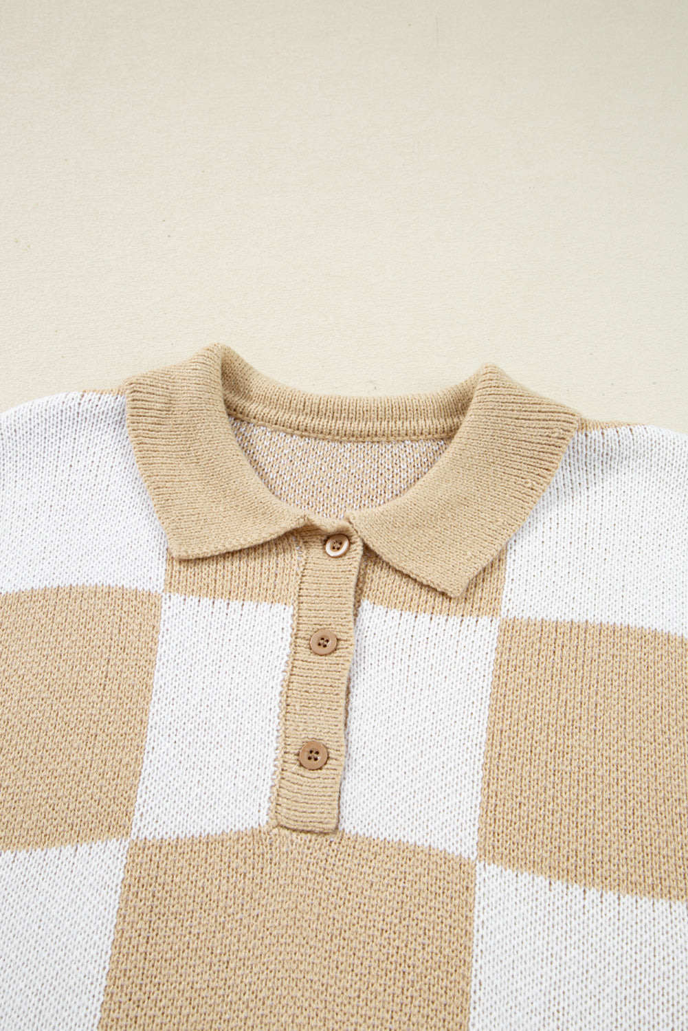 Grapefruit Orange Checkered V Neck Collared Sweater