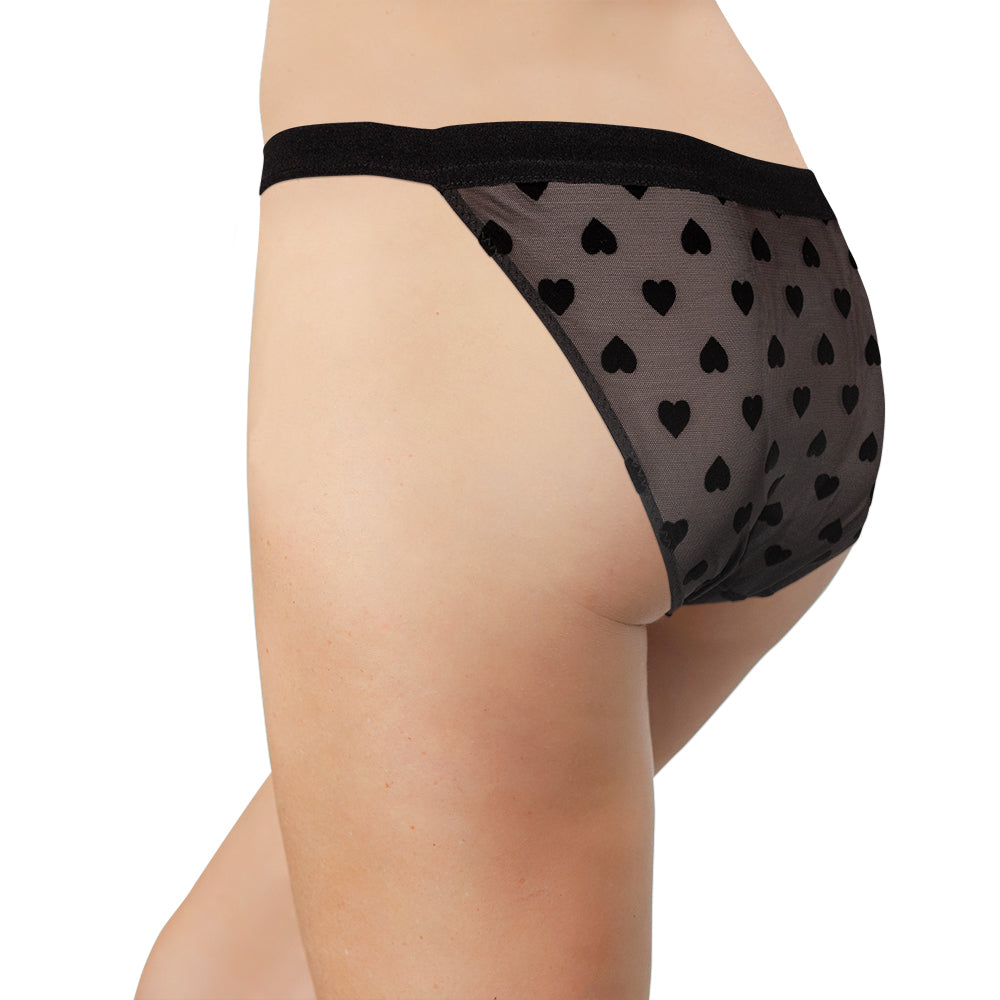 Heart Mesh Cheeky with Elastic Waist In Black