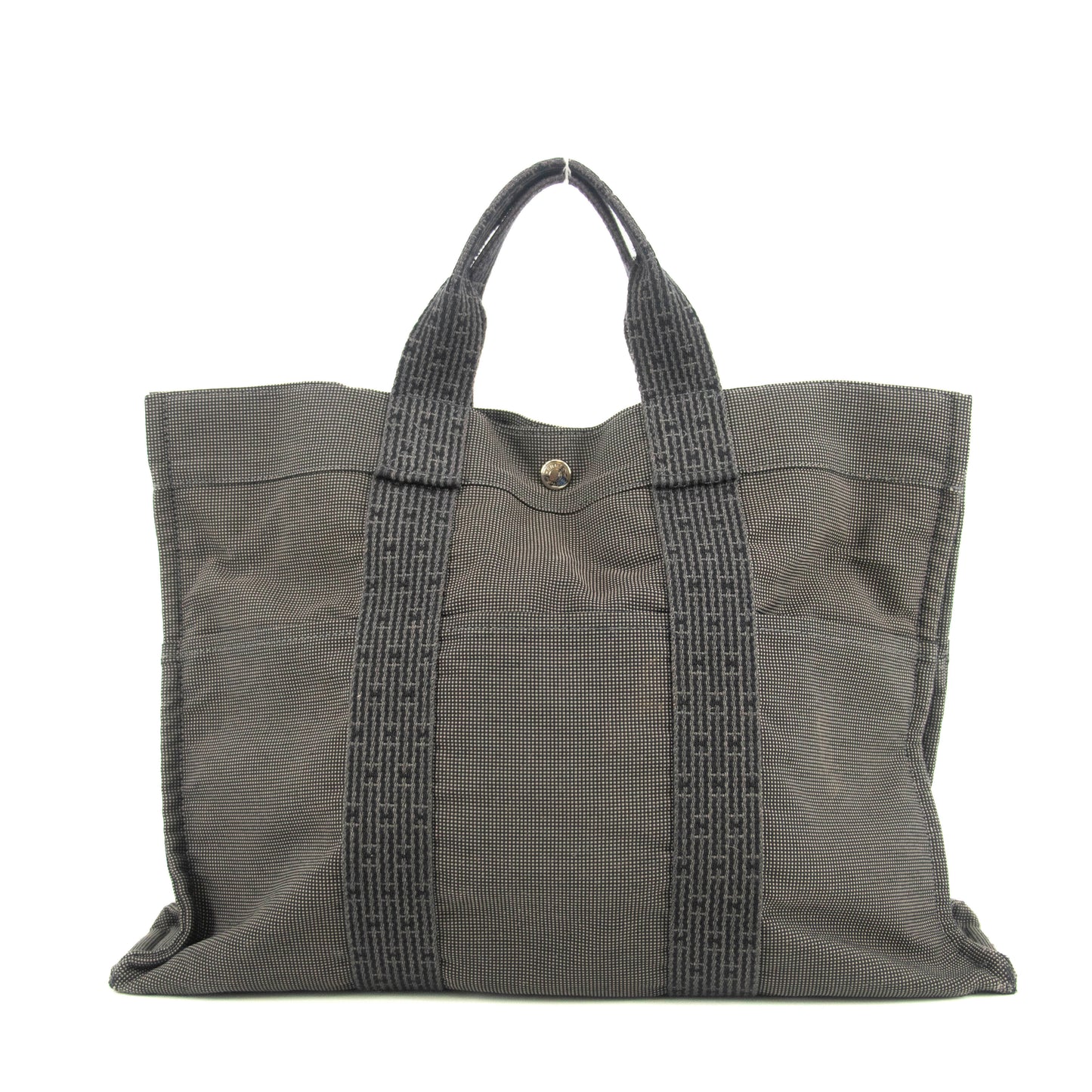 Hermes Herline MM Grey Canvas Tote Bag #4781