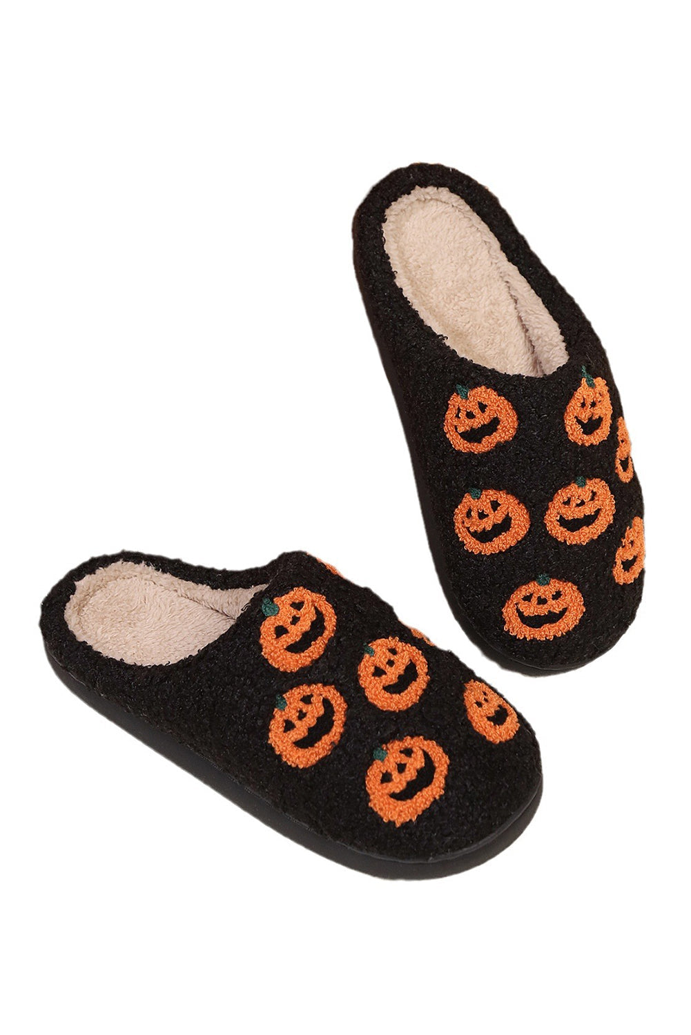 Black Halloween Pumpkin Plush Home Slippers With Non Slip