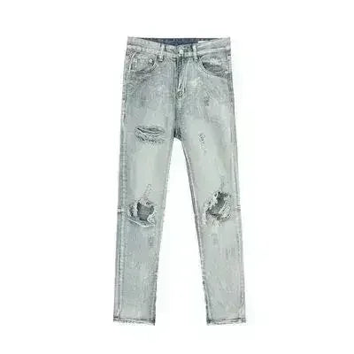 Pocketed Distressed Jeans with Side Zip