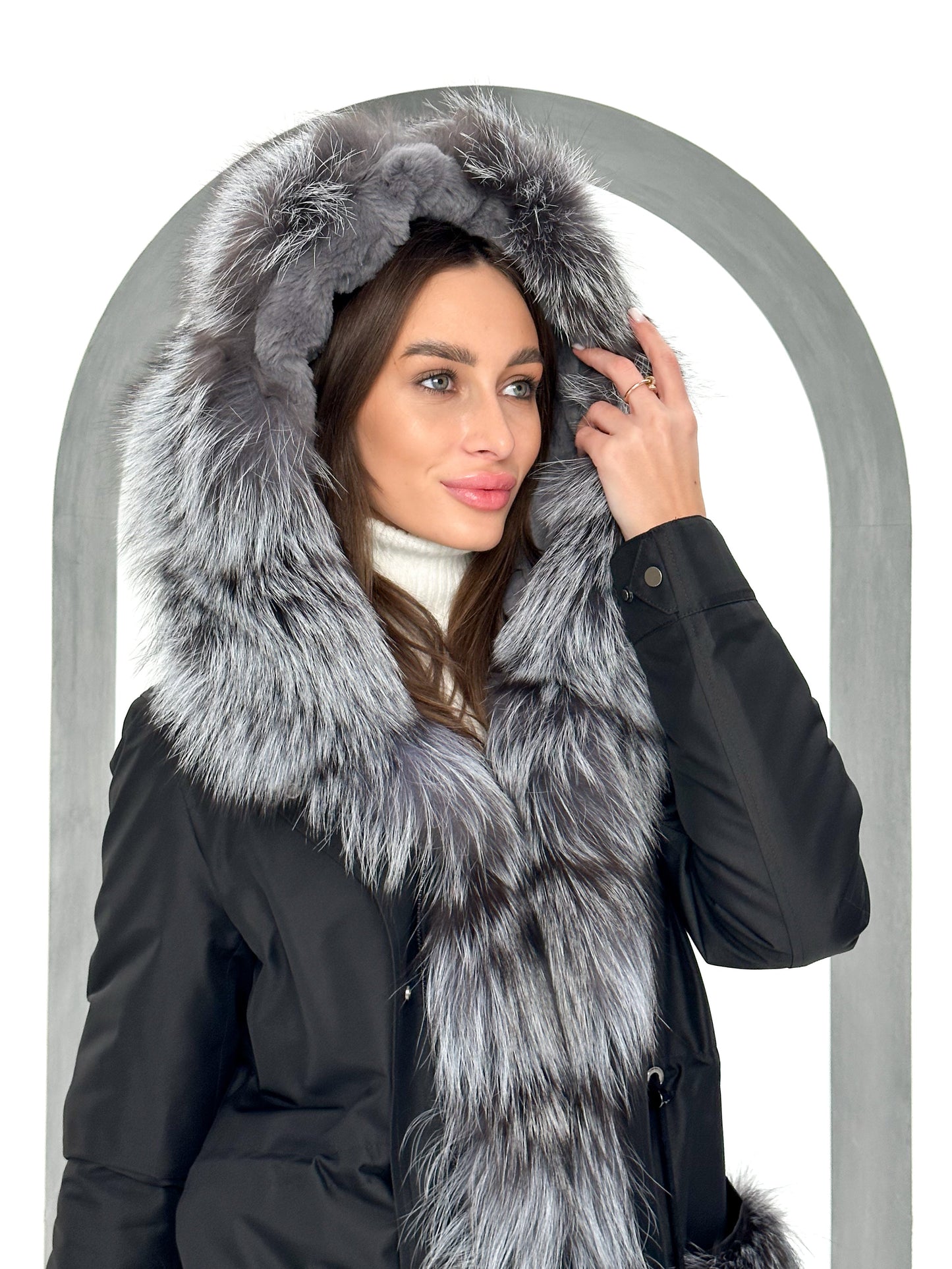 Roma Genuine Silver Fox Fur Rabbit Fur Insulated Parka in Red