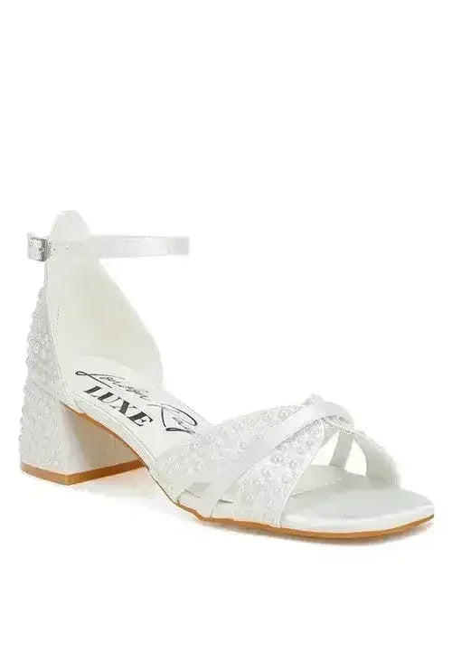 Pearl Bridal Sandals - Low Heel Satin Shoes - Wedding Party Comfort