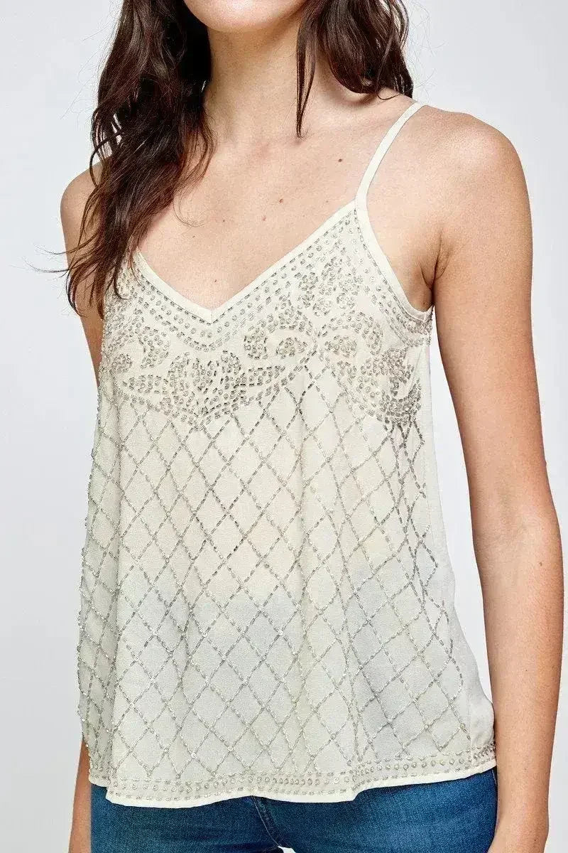Beaded Spaghetti Strap Camisole - Embellished Cami Top for Women | Femstylo