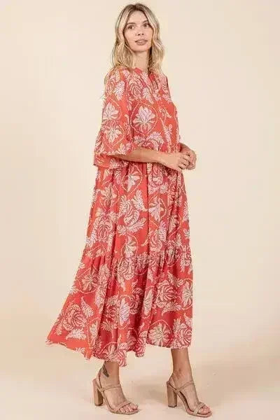 Mittoshop Abstract Leaf Print Tiered Ruffle Dress