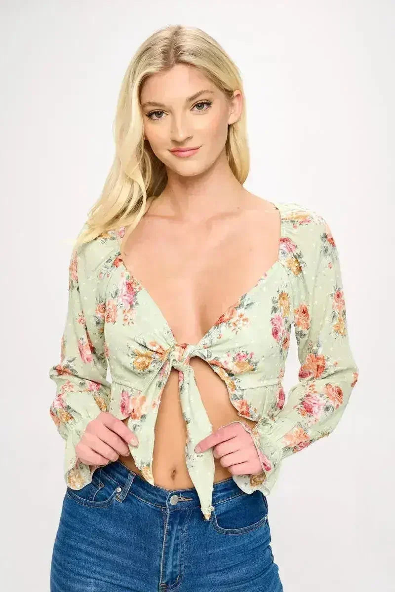 Boho Tie-Front Crop Top with Ruffle Details – Stylish & Trendy | Femstylo