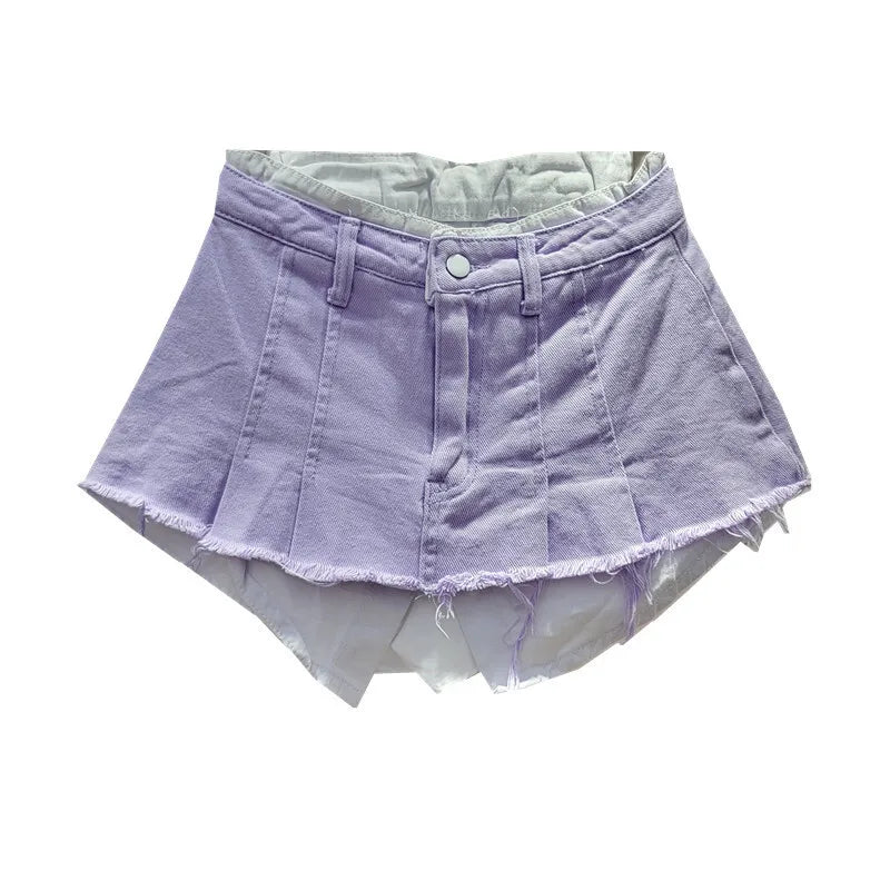 WTHT New Fashion Women's Irregular Fake Two-piece A-line Mini Denim Skirts 2024 Autumn Trendy High Waist Skirt Female 1LS099