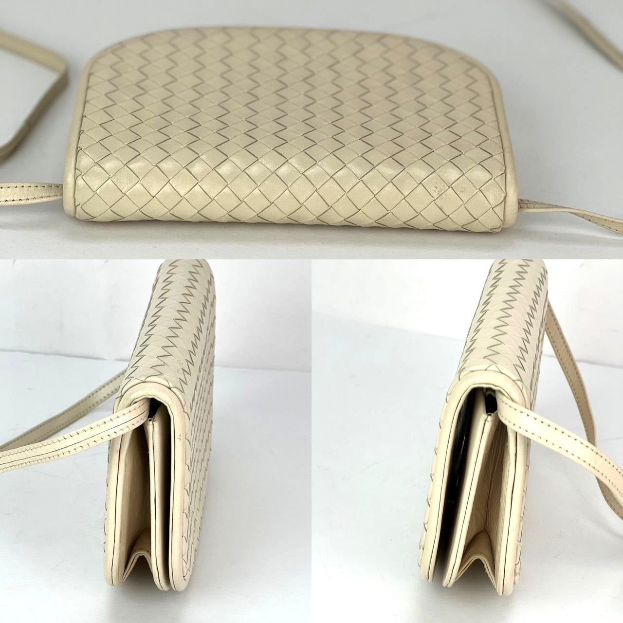 Bottega Veneta Intreciato white leather Shoulder Clutch Bag